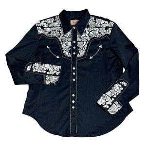 Scully Women Western Shirt XL Embroidered Pearl Snap Embellished Cowgirl RODEO